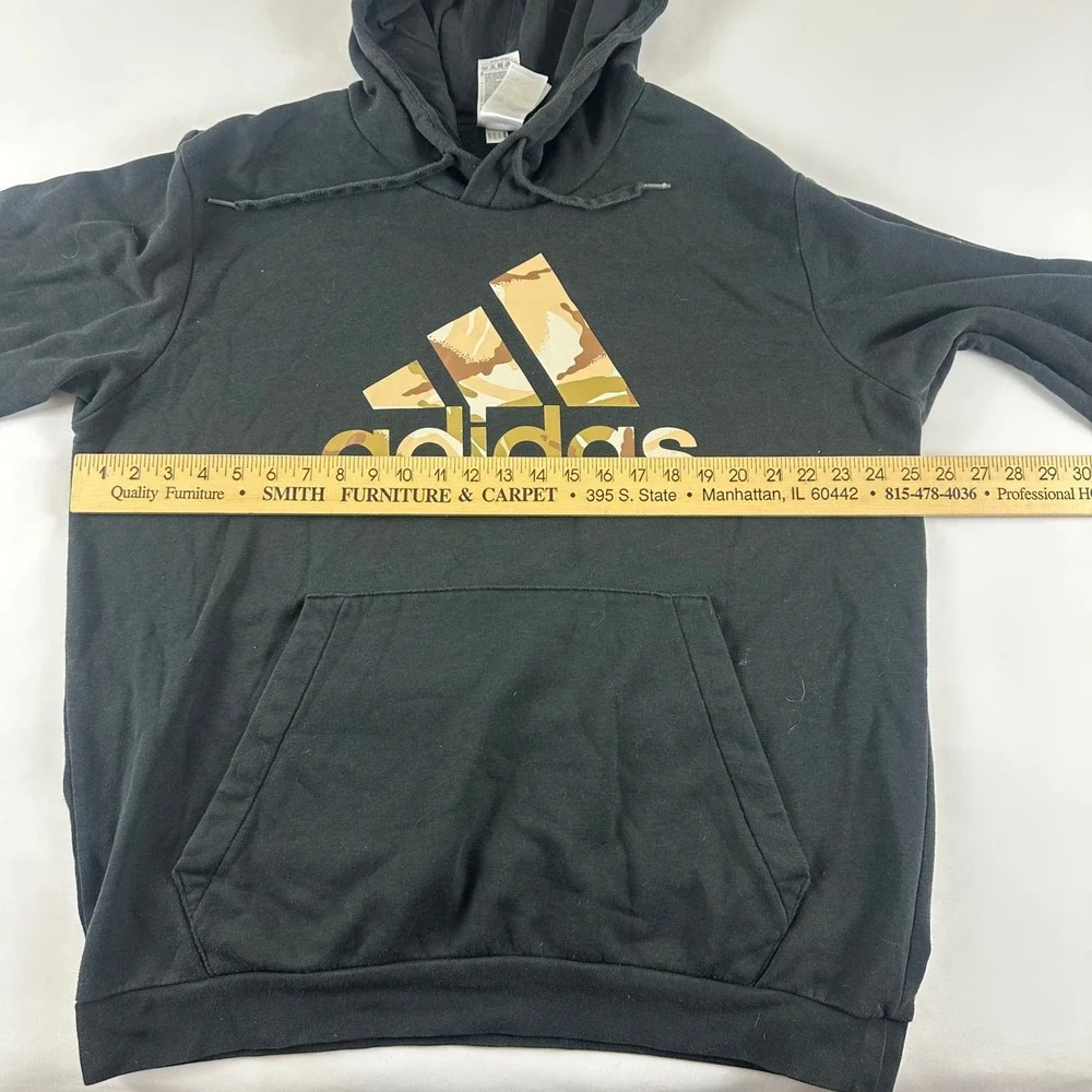 Adidas Mens XL Hoodie Black Pullover Camo‎ Logo Sweatshirt Athleisure